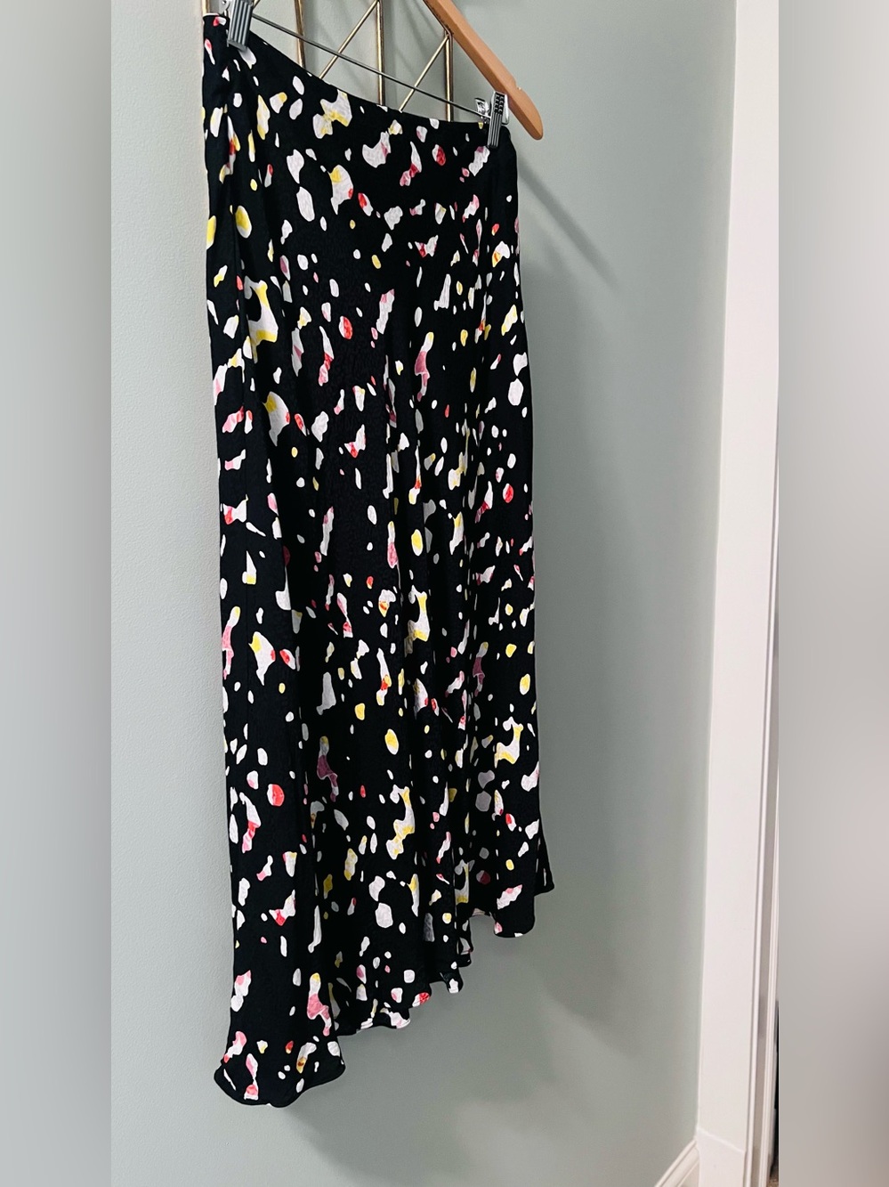 ba&sh Black Midi Skirt with Pink, Yellow & White Spots